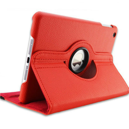 Faux Leather 360-degree Rotation Case for iPad-Tabletory-Red-iPad Air 1 Air 2 9.7 inch-